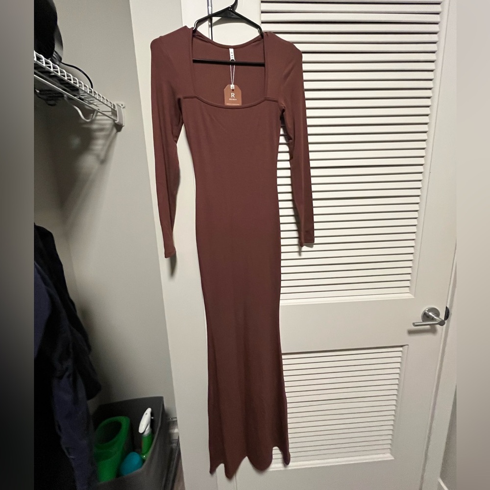 Reoria Women’s Basic Square Neck Long Sleeve Soft Lounge Dress